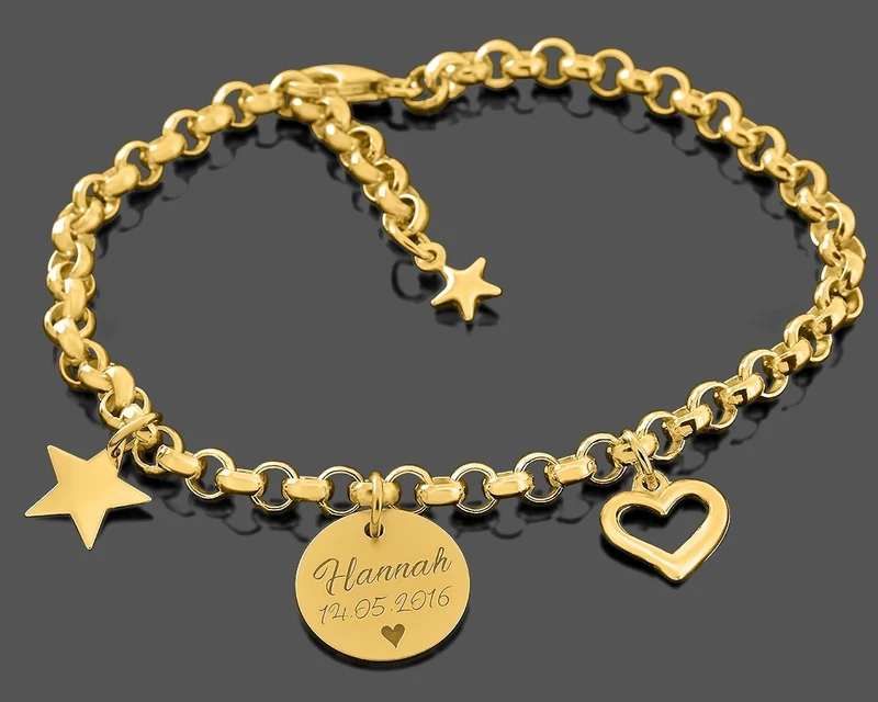 ARMBAND VERGOLDET, ANHÄNGER MIT WUNSCHGRAVUR, SCHMUCK ZUR GEBURT