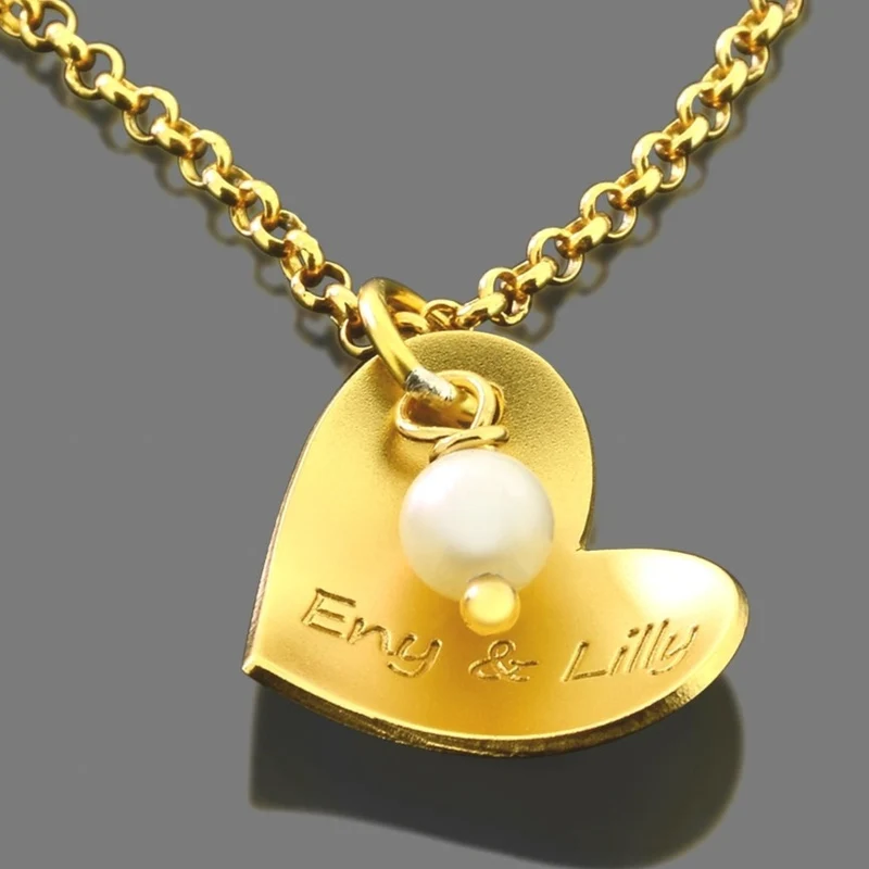KETTE MIT HERZ GRAVUR SCHMUCK FÜR OMA NAMENSKETTE GOLD MAMA HALSKETTE