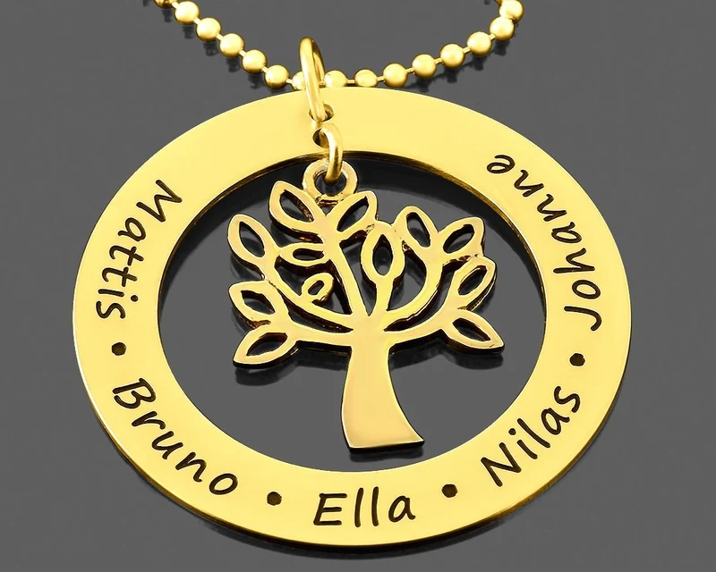 KETTE MIT LEBENSBAUM FAMILIENKETTE OMA MAMA NAMENSKETTE GOLD