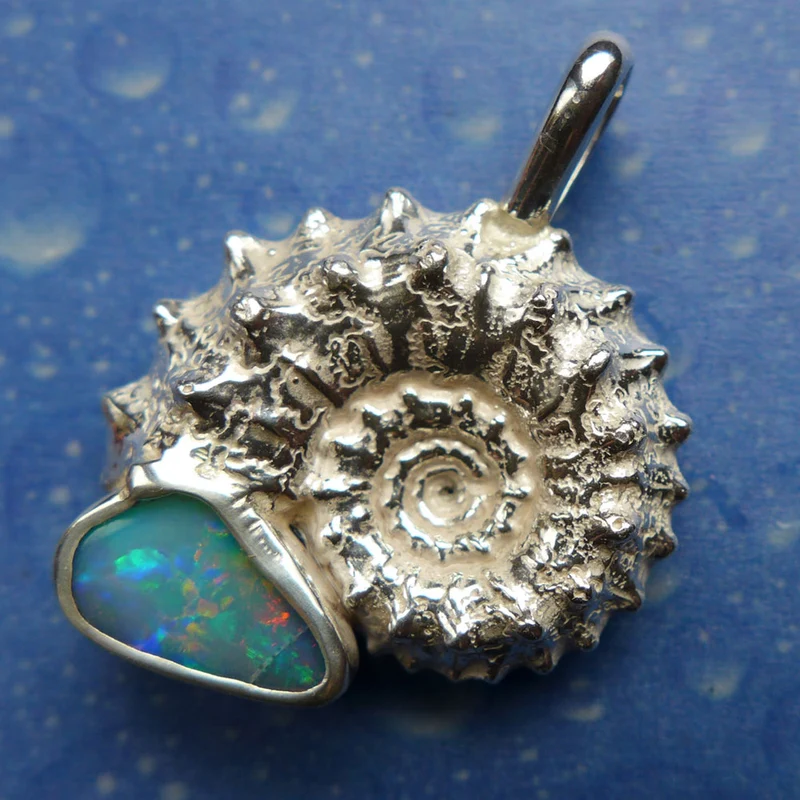 Ammonit Kette Opal Anhänger Silber gr