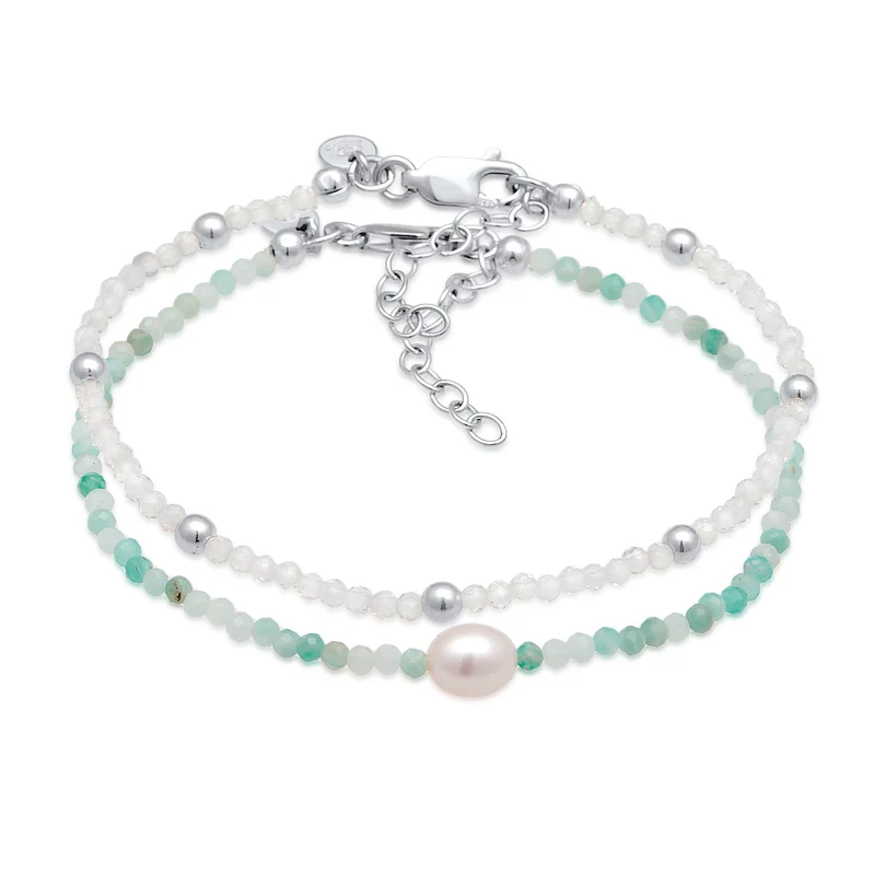 ArmbandSet Perlen | Mondstein, Süßwasserzuchtperle