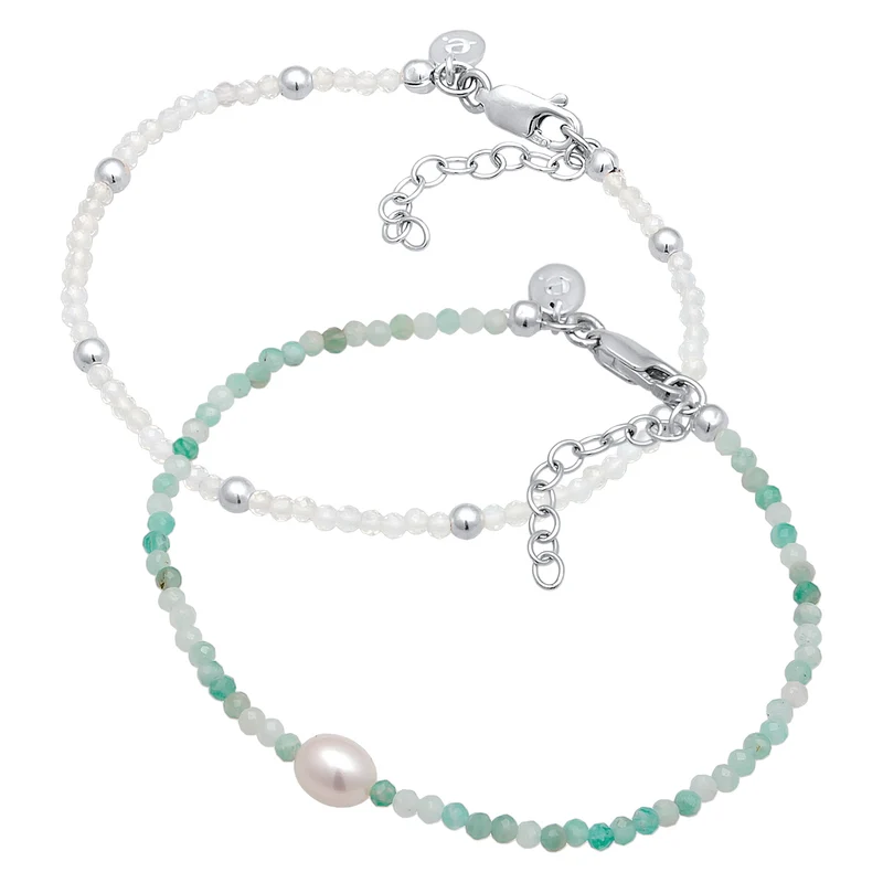 ArmbandSet Perlen | Mondstein, Süßwasserzuchtperle