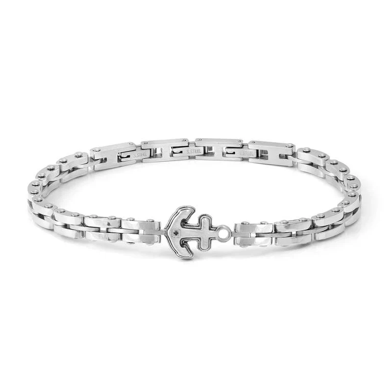 Strong Diamond Geometric Anchor Bracelet in Silver & Black Diamond