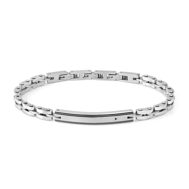 Strong Diamond Geometric Bracelet in Silver & Black Diamond Plate