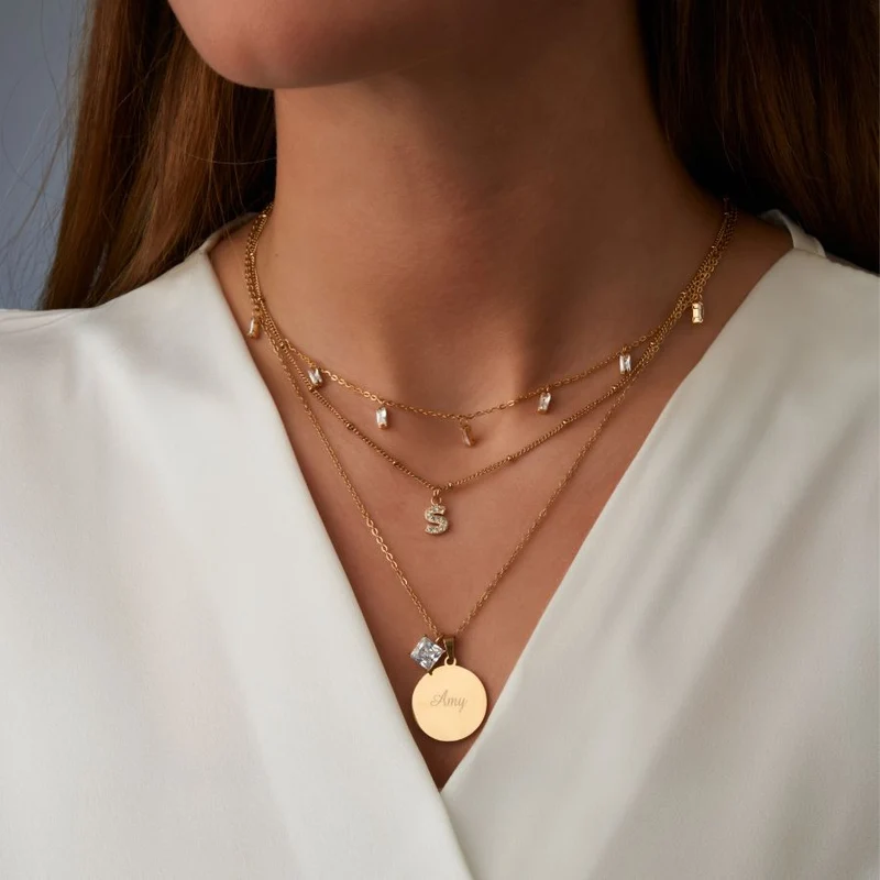 Everlasting Baguette Dangle Kette 14K Vergoldet