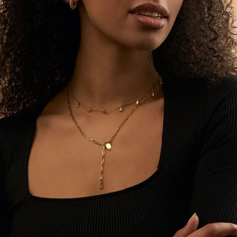 Everlasting Baguette Dangle Kette 14K Vergoldet