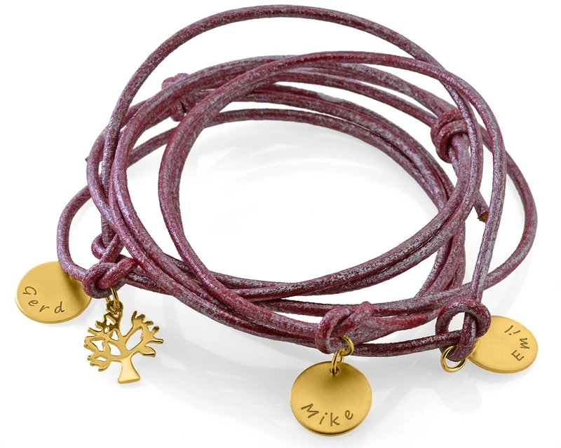 ARMBAND MIT NAMEN VERGOLDET DAMENARMBAND LEDER BORDEAUX