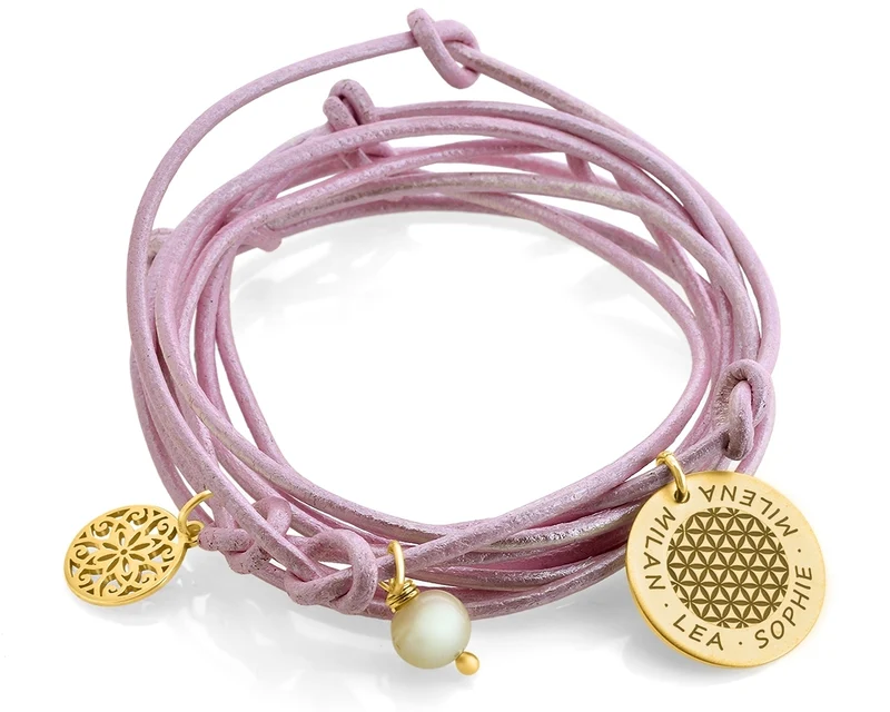 ARMBAND MIT ANHÄNGER VERGOLDET NAMENSSCHMUCK LEDERARMBAND