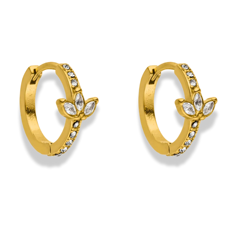 Lotus Pave Huggie Ohrringe 14K vergoldet