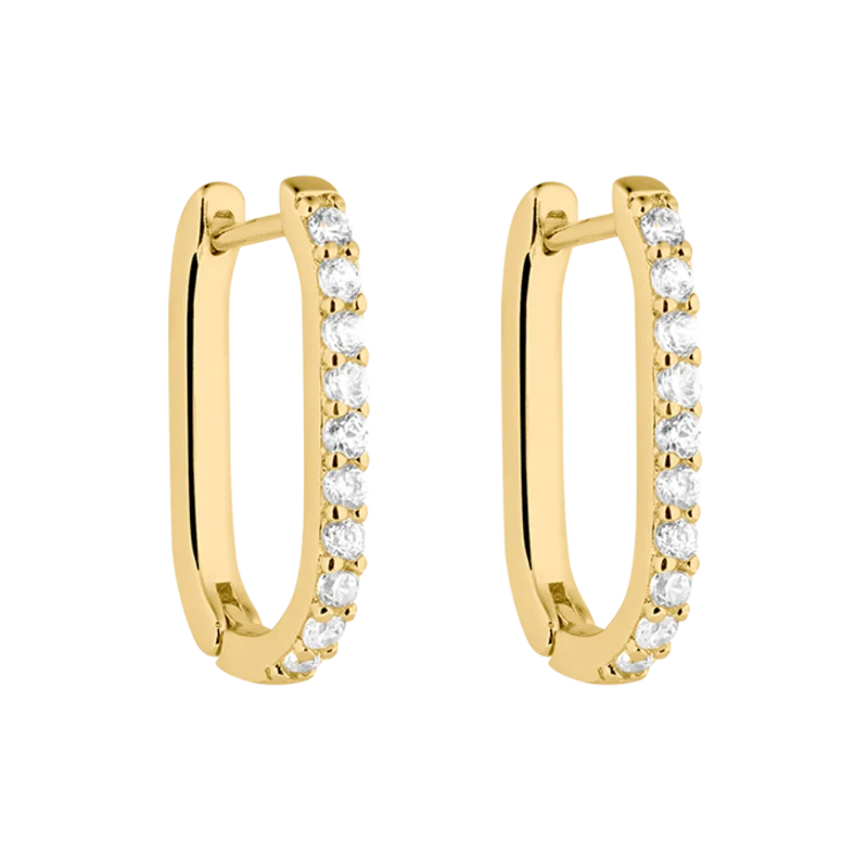 Square Pave Huggie Ohrringe 18K Vergoldet - Large