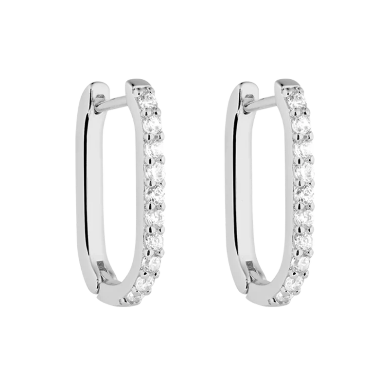 Square Pave Huggie Ohrringe 18K Vergoldet - Large
