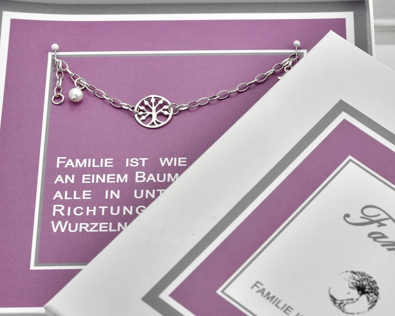 ARMBAND LEBENSBAUM , FAMILIENSCHMUCK, GESCHENKSCHACHTEL