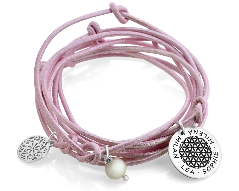 DAMENARMBAND MIT GRAVUR LEDER ARMBAND ROSA