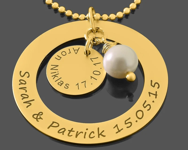 DAMEN HALSKETTE GOLD GRAVUR FAMILIENKETTE PERSONALISIERTE NAMENSKETTE