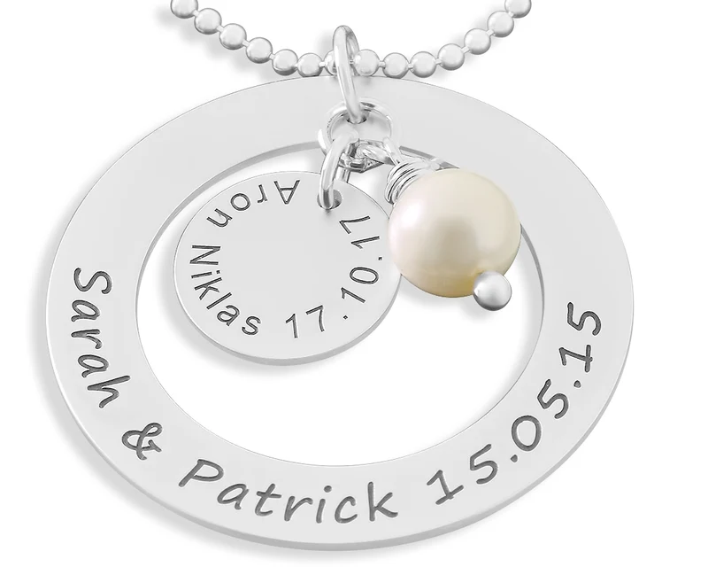 FAMILIENKREIS KETTE MIT GRAVUR 925 SILBER NAMENSKETTE DAMEN MUTTER MAMA