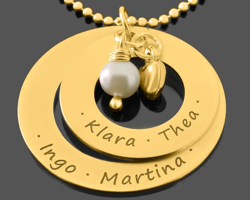 KETTE NAMEN VERGOLDET DAMENSCHMUCK GOLD FAMILIENKETTE GRAVUR