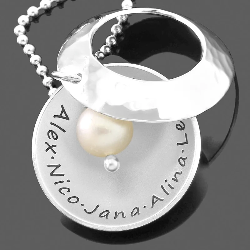 NAMENSKETTE MIT PERLE SILBERSCHMUCK MEDAILLON MIT FAMILIEN NAMEN