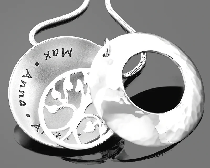 FAMILIENKETTE 925 SILBER HALSKETTE MIT NAMEN LEBENSBAUM GESCHENK MAMA OMA