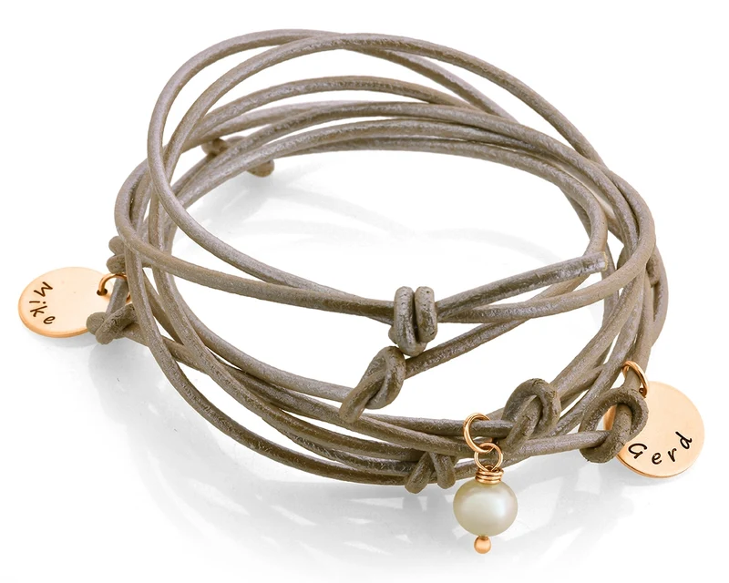LEDERARMBAND DAMEN BEIGE MIT GRAVUR