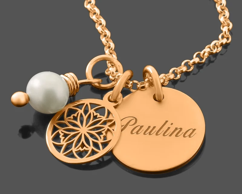 KETTE ROSÉ VERGOLDET DAMENSCHMUCK MIT NAMEN BLUME DAS LEBENS