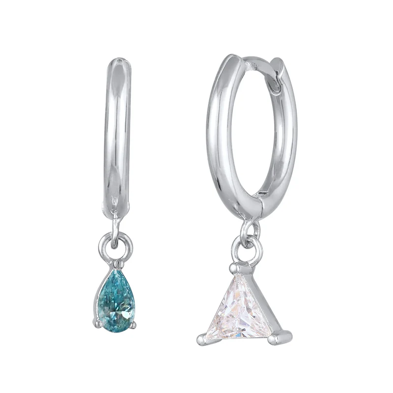 Ohrhänger Duo Dreieck Tropfen | Kristalle (Weiß, Blau)
