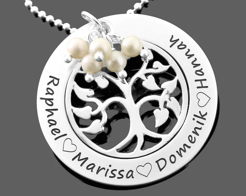 DAMEN HALSKETTE MIT NAMEN FAMILIENKETTE 925SILBER LEBENSBAUM SCHMUCK GRAVUR