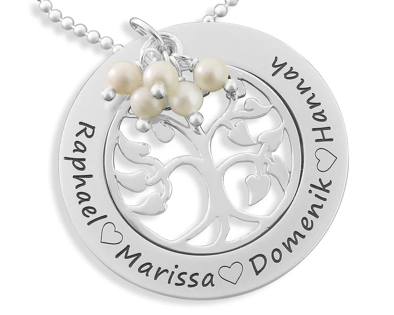 DAMEN HALSKETTE MIT NAMEN FAMILIENKETTE 925SILBER LEBENSBAUM SCHMUCK GRAVUR