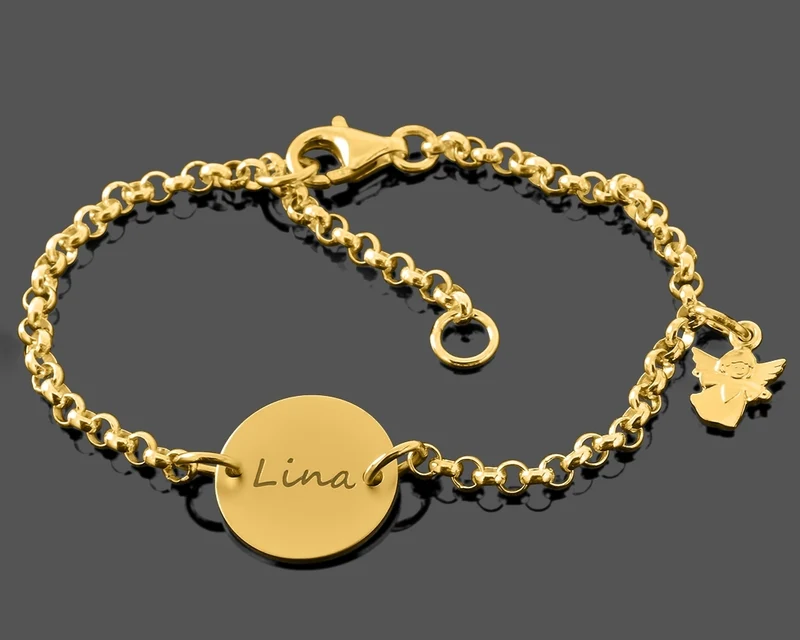 TAUFARMBAND GOLD NAME NAMENSARMBAND KINDER ARMBAND MIT ENGEL