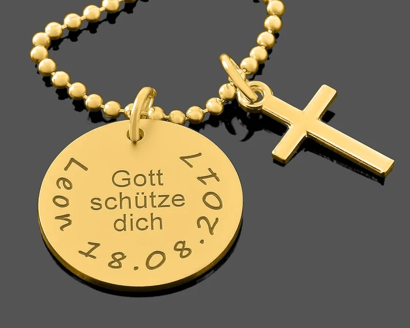 TAUFGESCHENK JUNGE GOLD TAUFKETTE MIT GRAVUR NAMENSSCHMUCK TAUFE KREUZ