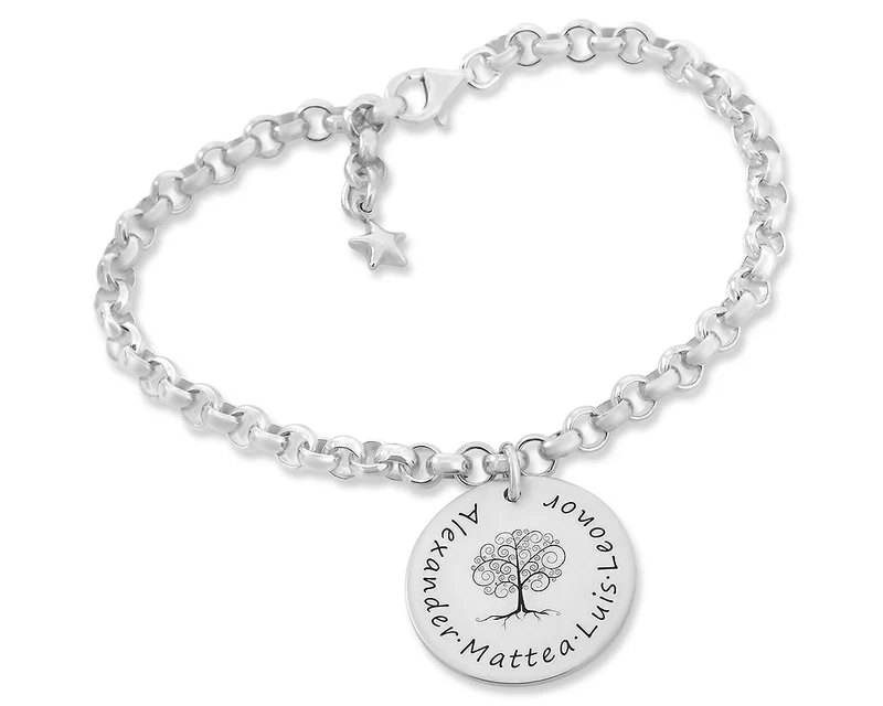 SILBERARMBAND MIT GRAVUR FAMILIENSCHMUCK MIT LEBENSBAUM DAMEN ARMBAND 925 SILBER