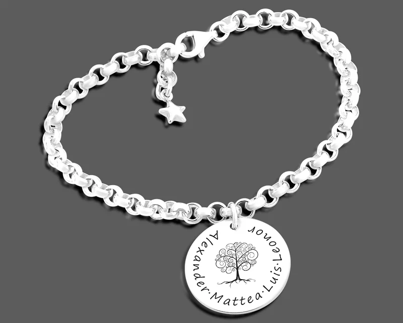 SILBERARMBAND MIT GRAVUR FAMILIENSCHMUCK MIT LEBENSBAUM DAMEN ARMBAND 925 SILBER