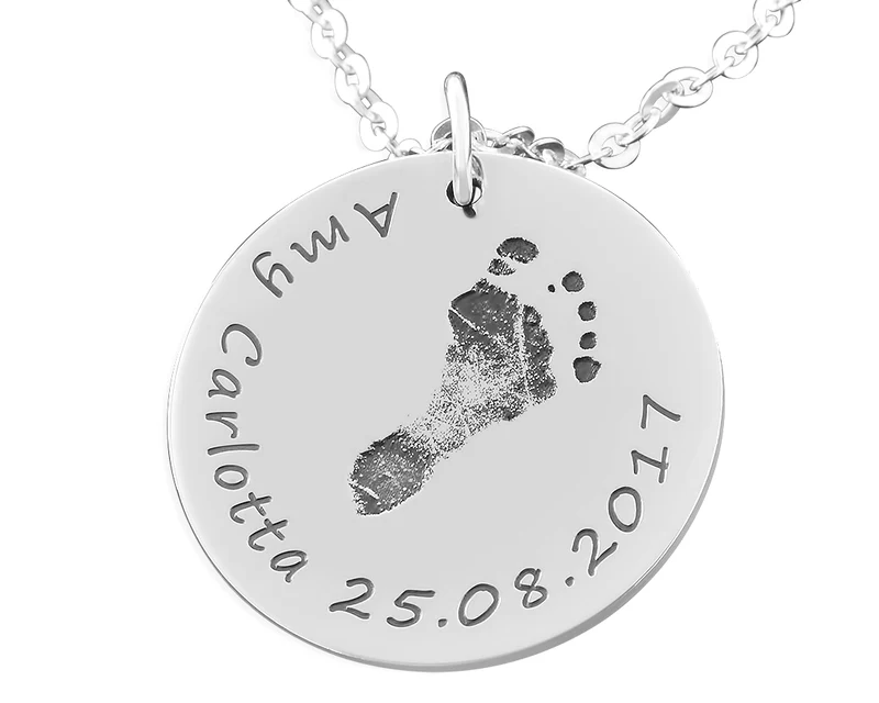 SILBERSCHMUCK BABYFUß GESCHENK ZUR GEBURT NAMENSKETTE 925 SILBER MUTTER