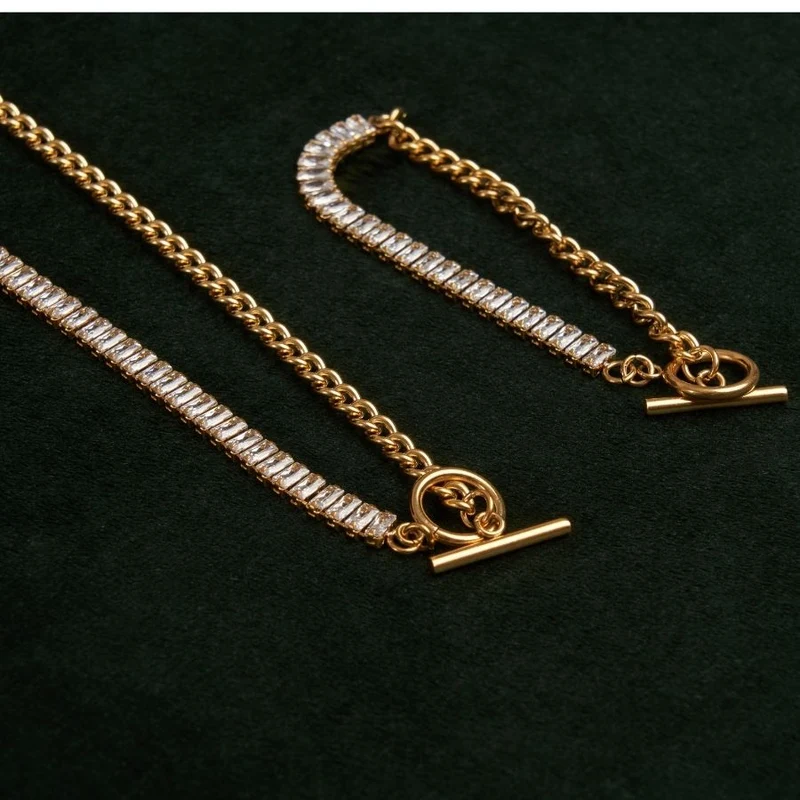 Nereya Baguette T-Bar Kette 14K Vergoldet
