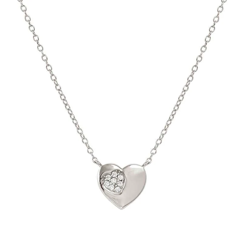 Petit Sparkle Silver Heart Necklace with CZ