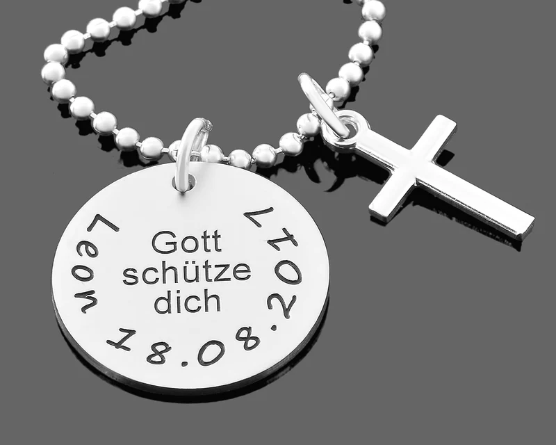SILBERKETTE MIT NAMEN KREUZ KETTE GESCHENK ZUR TAUFE JUNGE TAUFKETTE