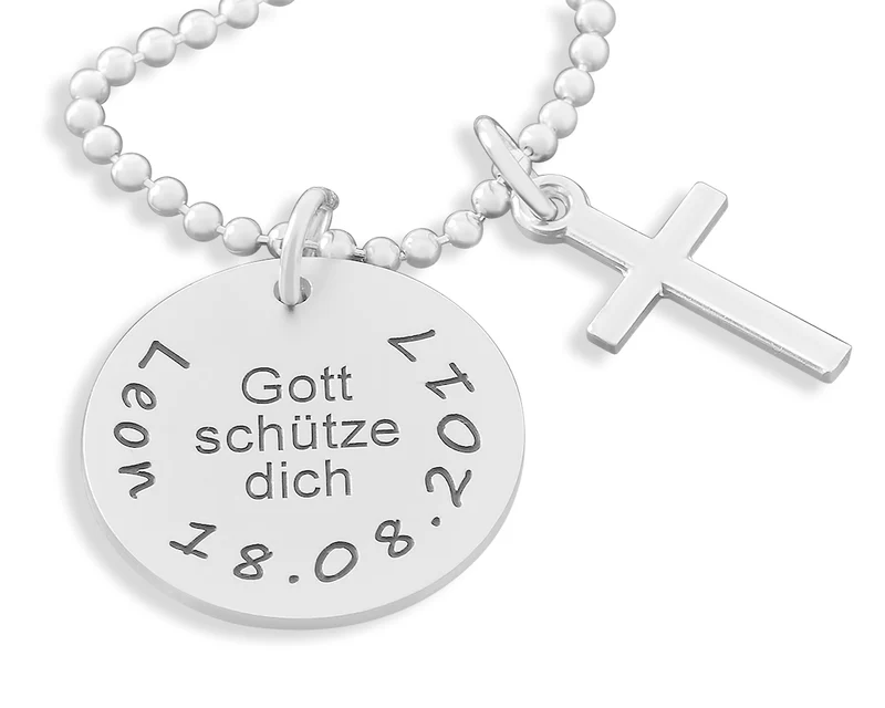 SILBERKETTE MIT NAMEN KREUZ KETTE GESCHENK ZUR TAUFE JUNGE TAUFKETTE