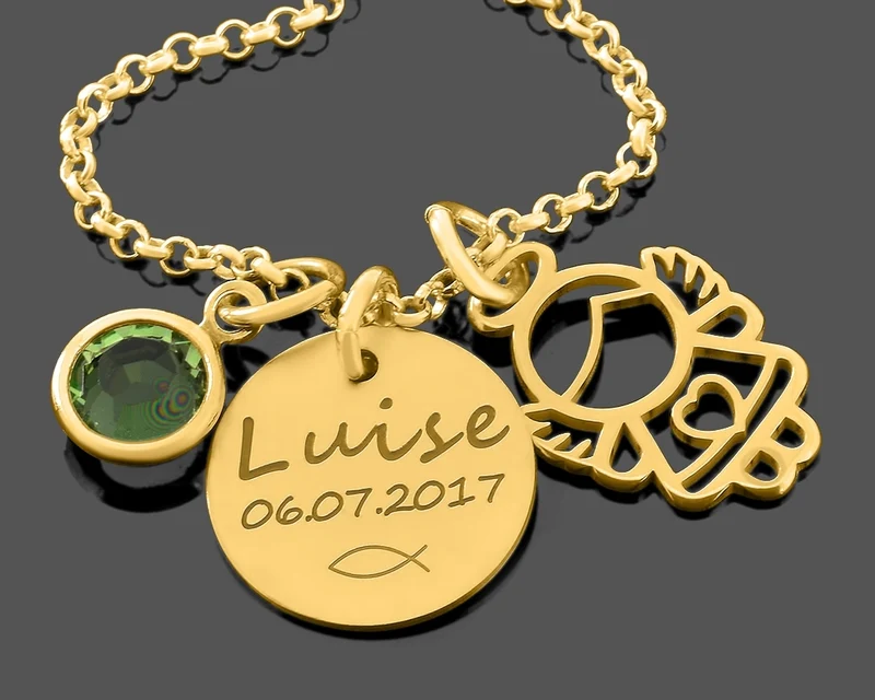 TAUFKETTE MIT ENGEL GOLD TAUFSCHMUCK MÄDCHEN NAME DATUM KETTE NAMENSSCHMUCK