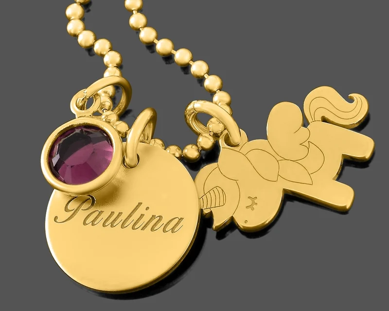 KETTE MIT NAMEN EINHORN ANHÄNGER GOLD KINDERKETTE GRAVUR UNICORN MÄDCHEN