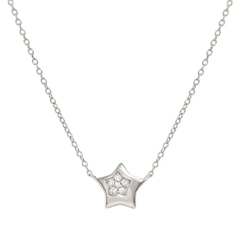 Petit Sparkle Silver Star Necklace with CZ