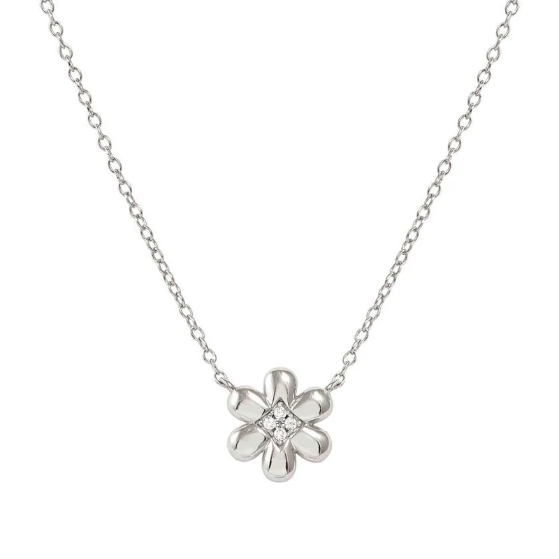 Petit Sparkle Silver Flower Necklace with CZ