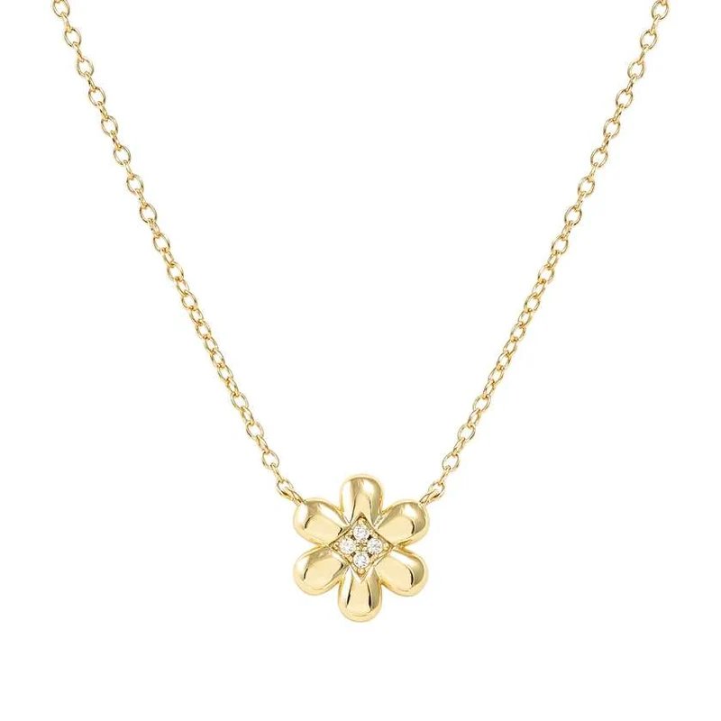Petit Sparkle 18kt Gold Flower Necklace with CZ