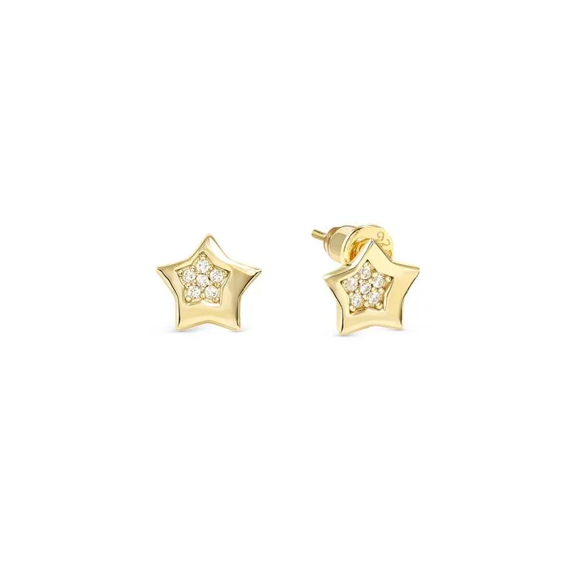 Petit Sparkle 18kt Gold Star Earrings with CZ