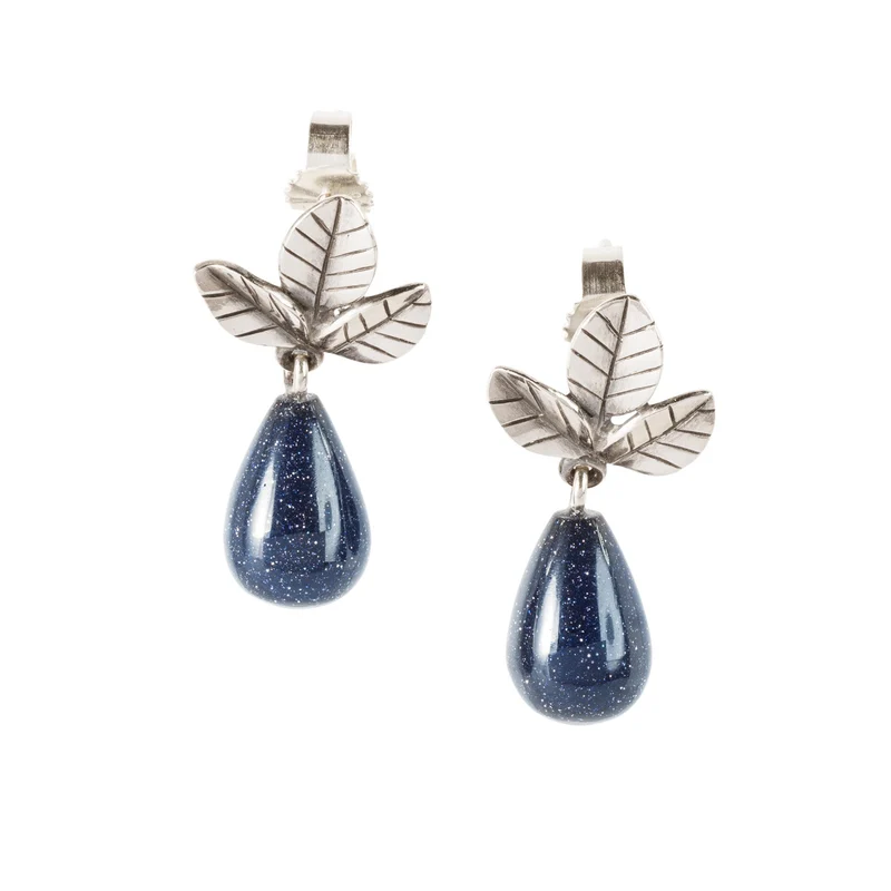 Blätter der Stärke Ohrstecker mit Blauem Goldstein