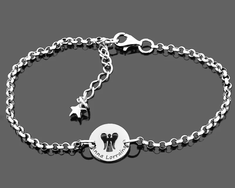 ARMBAMD SILBER ENGEL SCHMUCK TAUFGESCHENK MIT NAMEN GRAVUR