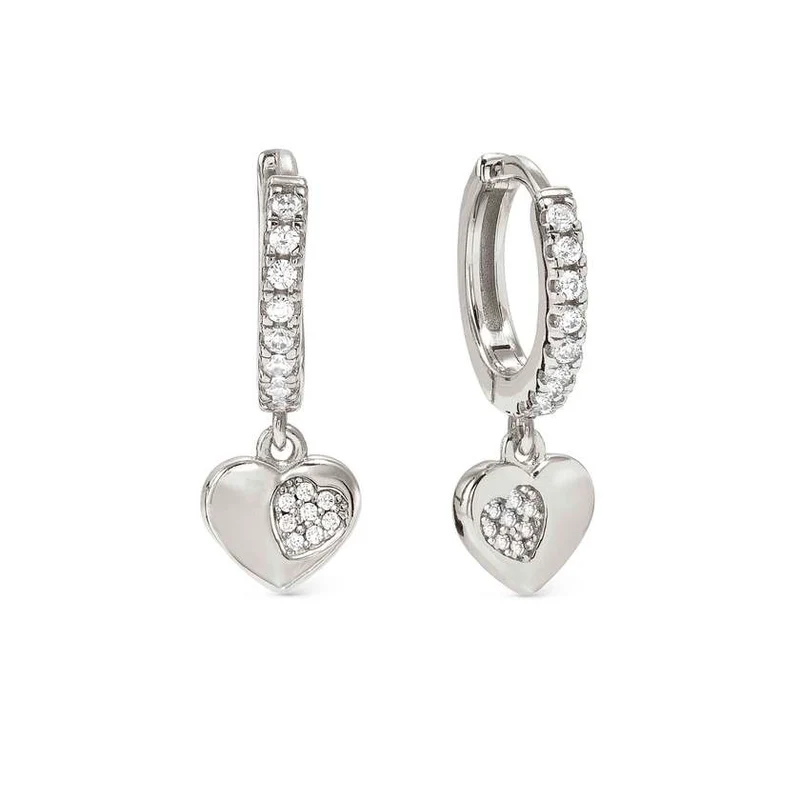 Petit Sparkle Silver Heart Drop Earrings with CZ