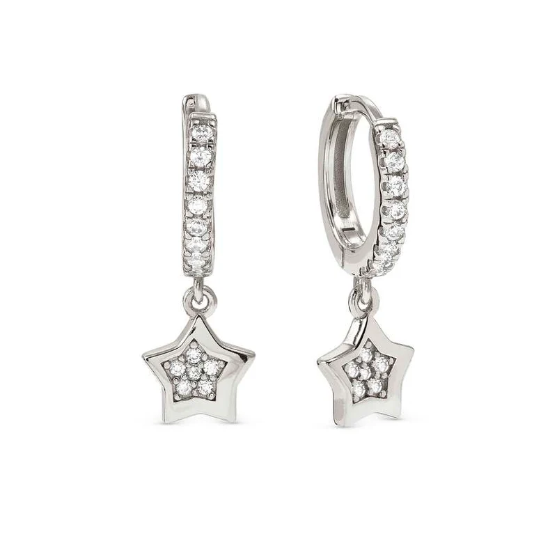 Petit Sparkle Silver Star Drop Earrings with CZ