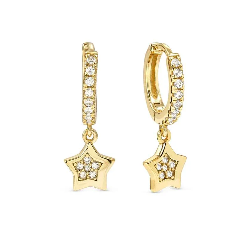 Petit Sparkle 18kt Gold Star Drop Earrings with CZ