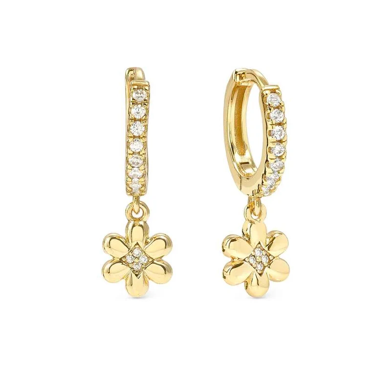 Petit Sparkle 18kt Gold Flower Drop Earrings with CZ