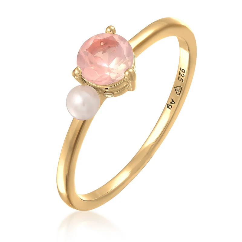 Solitär-Ring Elegant | Süßwasserperle, Quarz (Rosa)