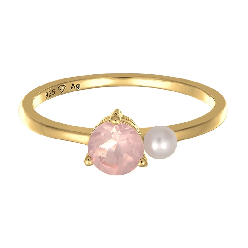 Solitär-Ring Elegant | Süßwasserperle, Quarz (Rosa)